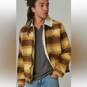Lucky Brand Plaid Faux Shearling Lined Trucker Jacket